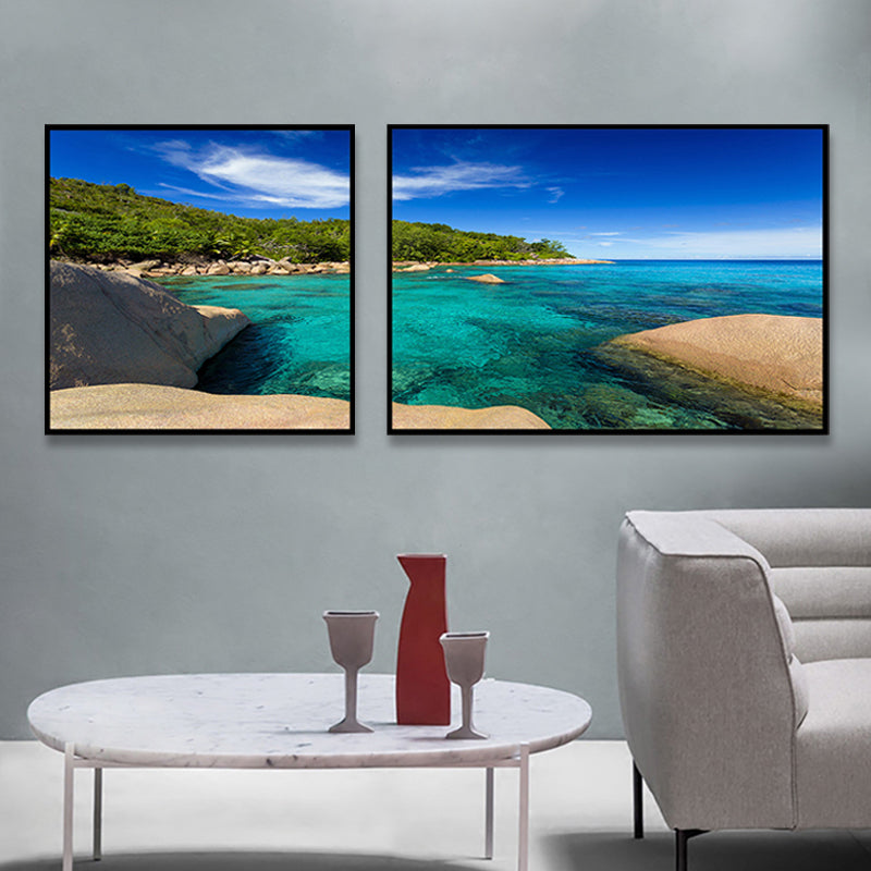 Multi-Piece Sea Scenery Canvas Modern Style Wall Art Print in Soft Color for Bedroom
