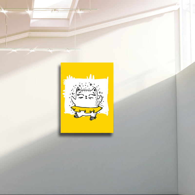 Illustrated Catamount Art Print Kids Style Canvas Wall Decor in Soft Color for Room