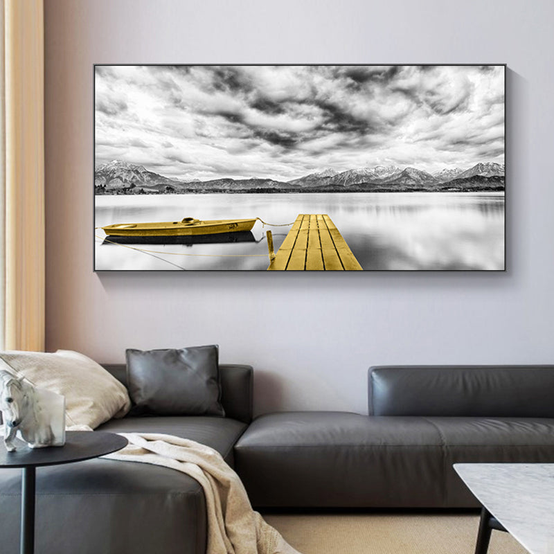 Textured Seaside Mountains Art Print Modern Style Canvas Wall Decor, Multiple Sizes