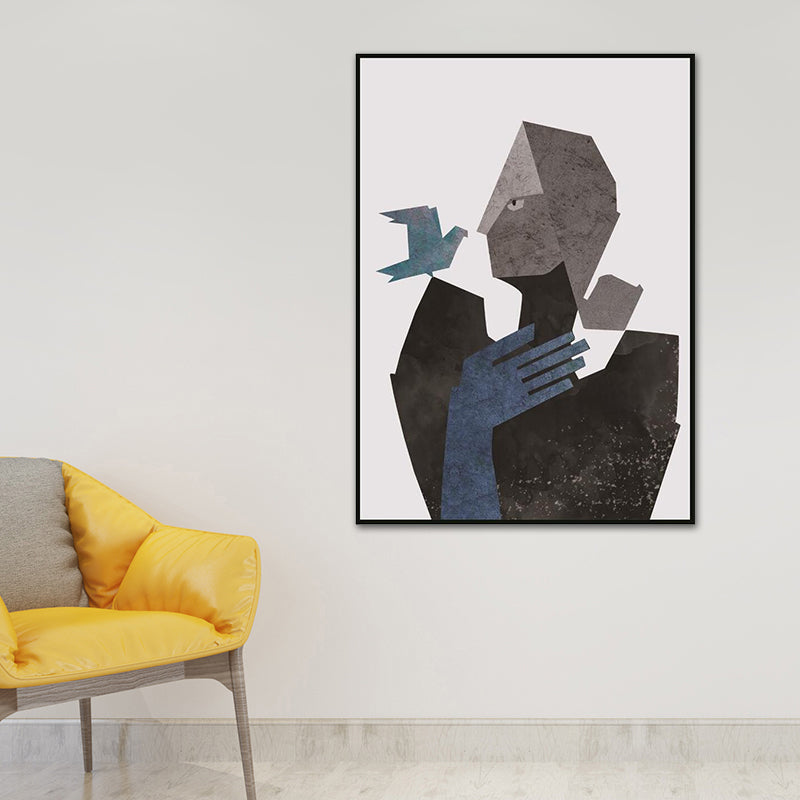 Woman and Bird Wall Art Black-Grey Canvas Made Wall Decor, Textured, Multiple Sizes