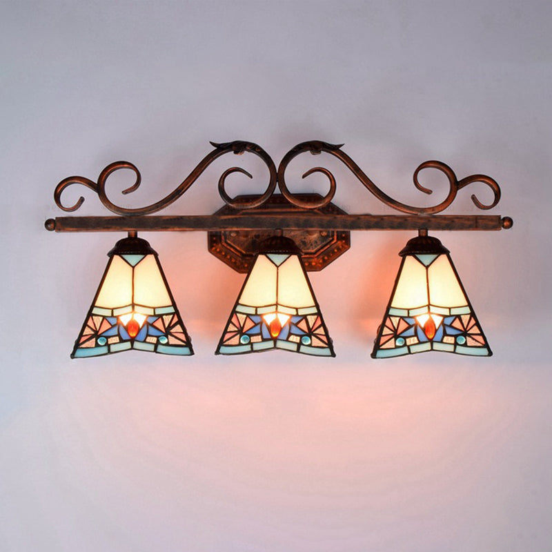 Cone Wall Light Fixture Tiffany White Glass 1 Head Antique Copper Sconce Lighting