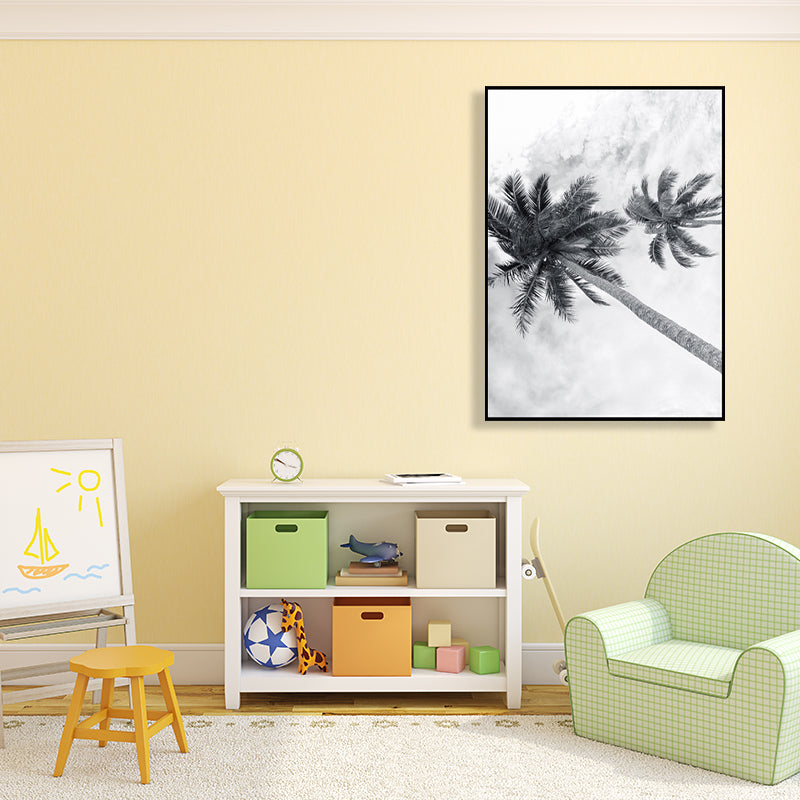 Photography Modern Canvas Art with Coconut Trees and Sky View in Black for Corridor