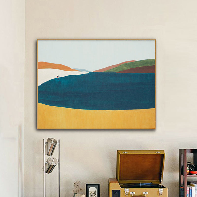 Décoration murale nordique avec paysage abstrait aux couleurs douces, illustration pour chambre de garçon