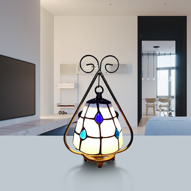 Classic Tiffany Desk Light Grid Dome 1 Light White/Orange Glass Desk Lamp for Living Room
