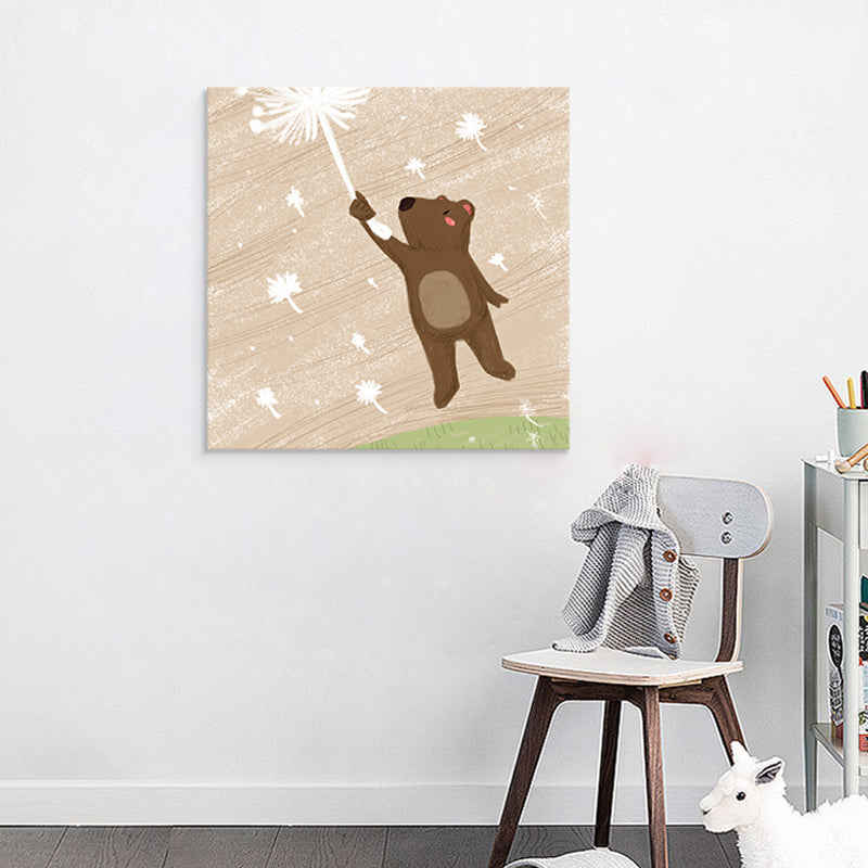 Toile imprimée d'art mural d'animaux de dessin animé, décoration murale texturée de couleur douce pour chambre de bébé