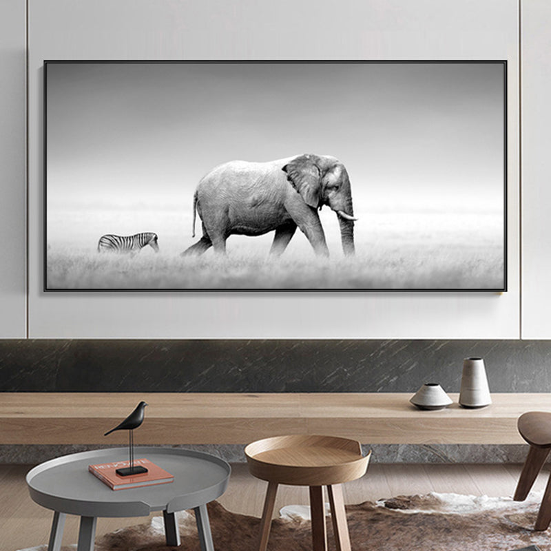 Walking Elephant Painting Soft Color Canvas Wall Art Print Textured, Multiple Sizes