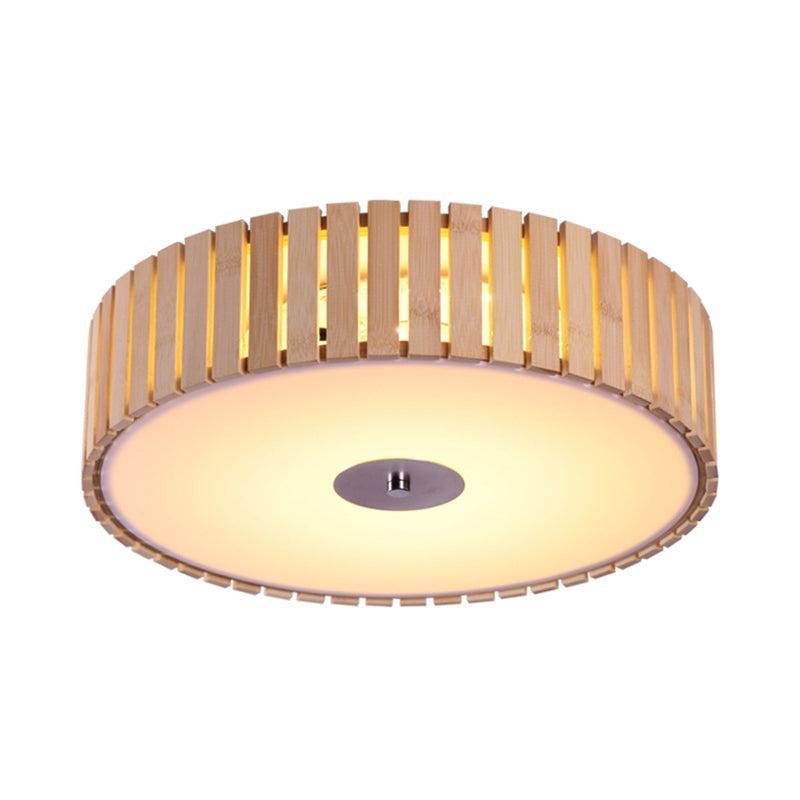 Bamboo Drum Shade Flush Mount Light Modern Style 15"/19" W LED Beige Ceiling Light Fixture for Living Room