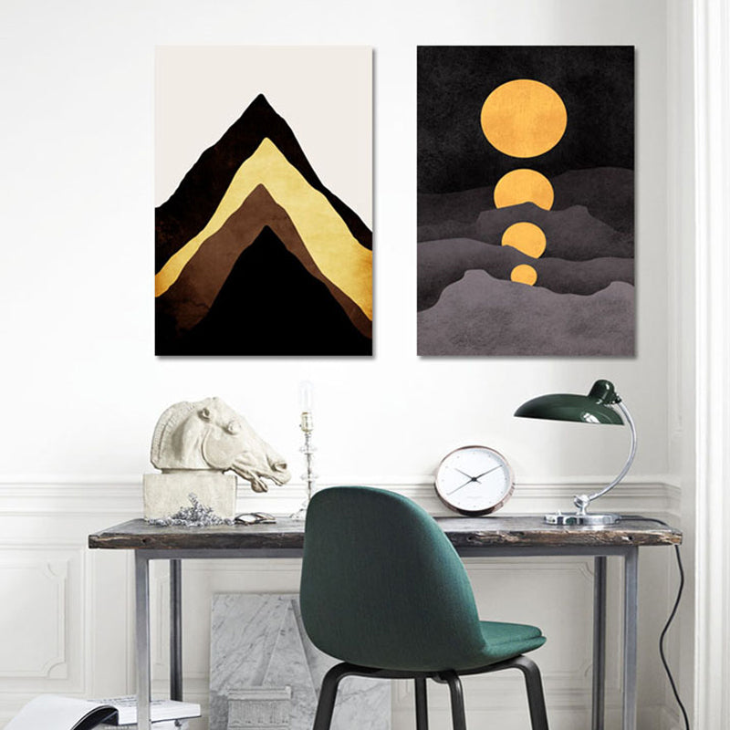 Illustration Kids Wall Art Print with Mountains Drawing in Dark Color for Sitting Room