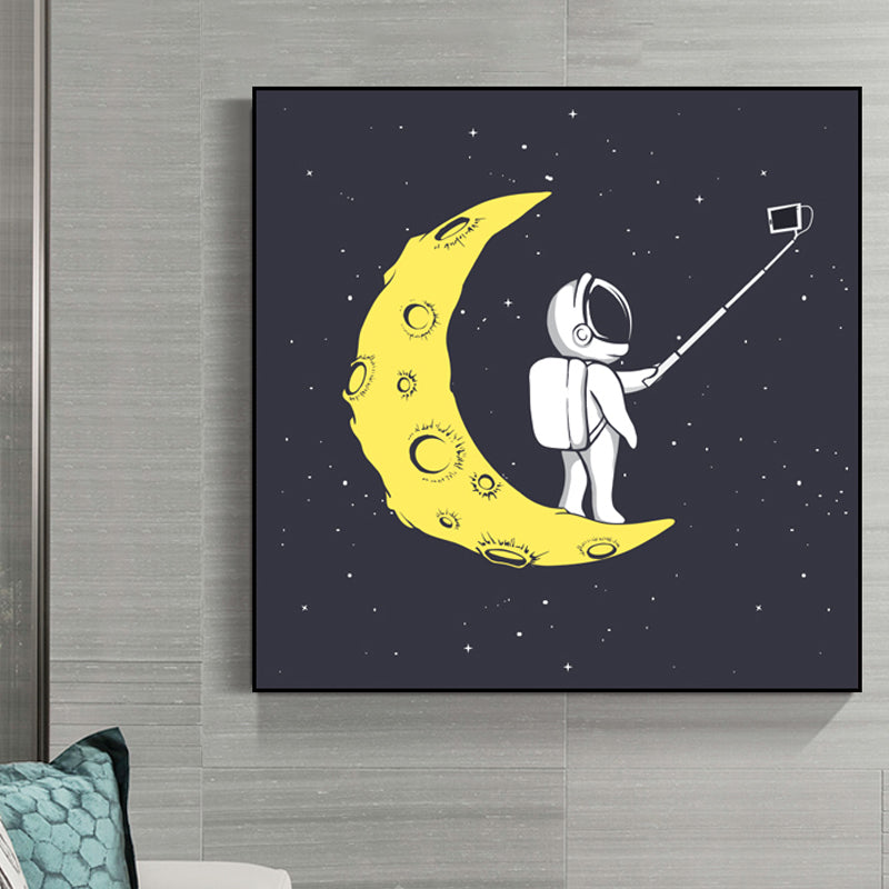 Toile imprimée d'art mural de science-fiction Cosmos Spaceman, décoration murale texturée de couleur foncée pour chambre à coucher