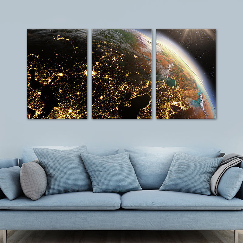 Modern Fancy Planet View Painting Canvas Multi-Piece Soft Color Wall Decor for Guest Room