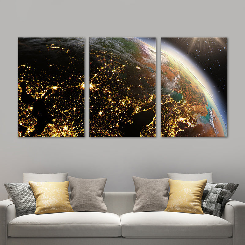 Peinture moderne fantaisie avec vue sur la planète, toile multi-pièces, décoration murale de couleur douce pour chambre d'amis