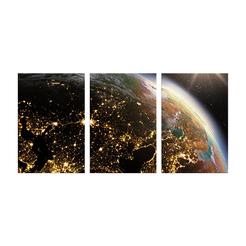 Modern Fancy Planet View Painting Canvas Multi-Piece Soft Color Wall Decor for Guest Room