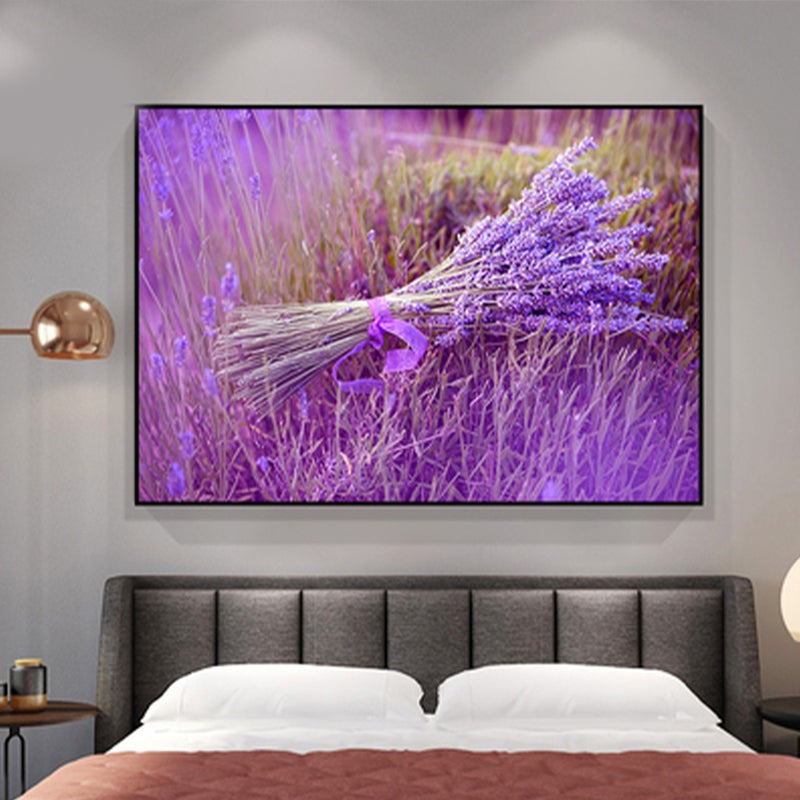 Contemporary Photo Lavender Wall Art Canvas Textured Pastel Wall Decor for Bedroom
