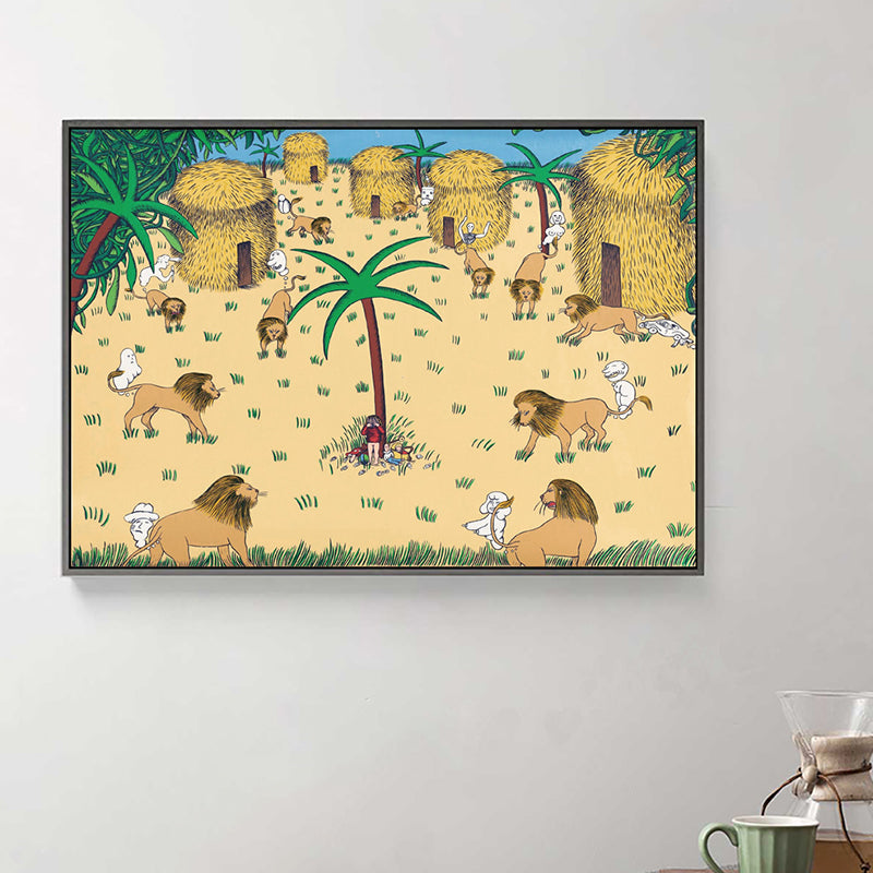 Shabby Mow and Lions Painting for Girls Bedroom in Yellow, Multiple Sizes Available
