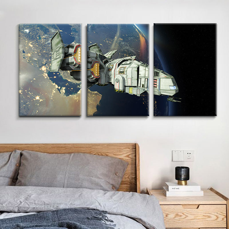 Fictional Spacecraft Canvas Art Print Textured Modern for Girls Bedroom Painting