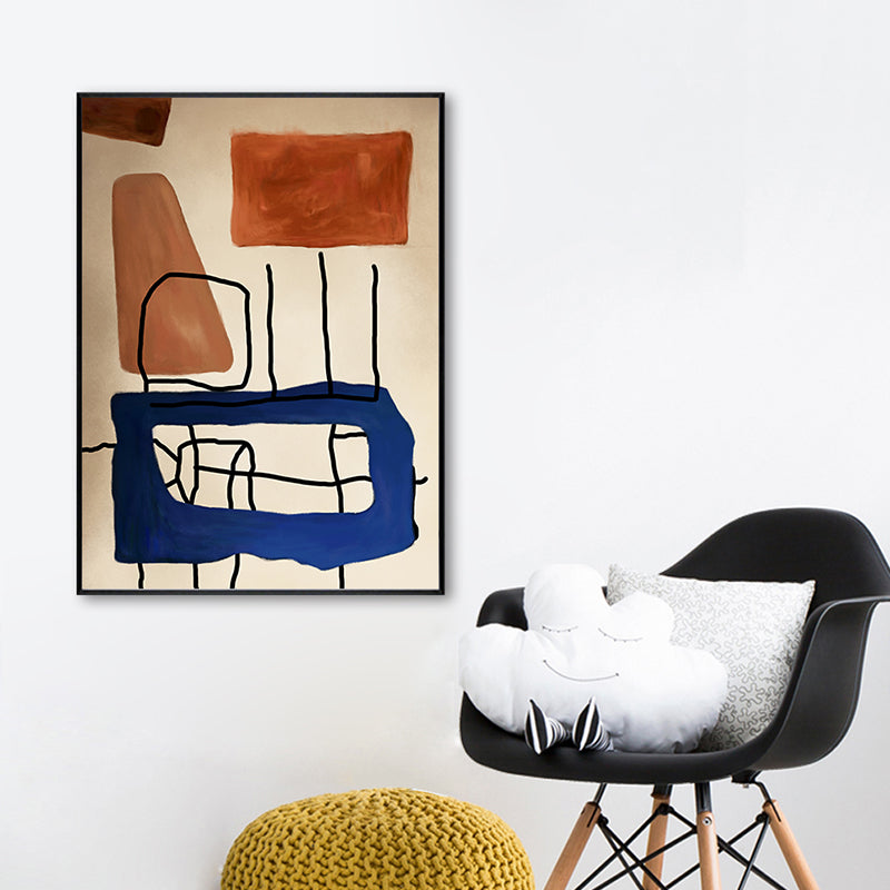 Childrens Art Table Drawing Canvas Blue and Brown Abstract Wall Decor for Kids Room