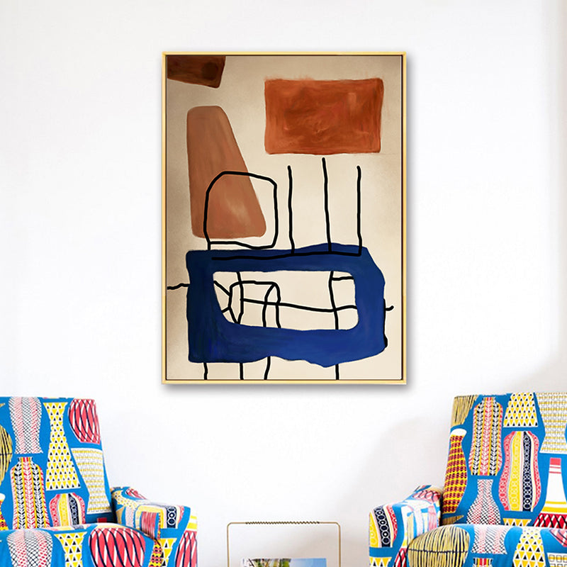 Childrens Art Table Drawing Canvas Blue and Brown Abstract Wall Decor for Kids Room