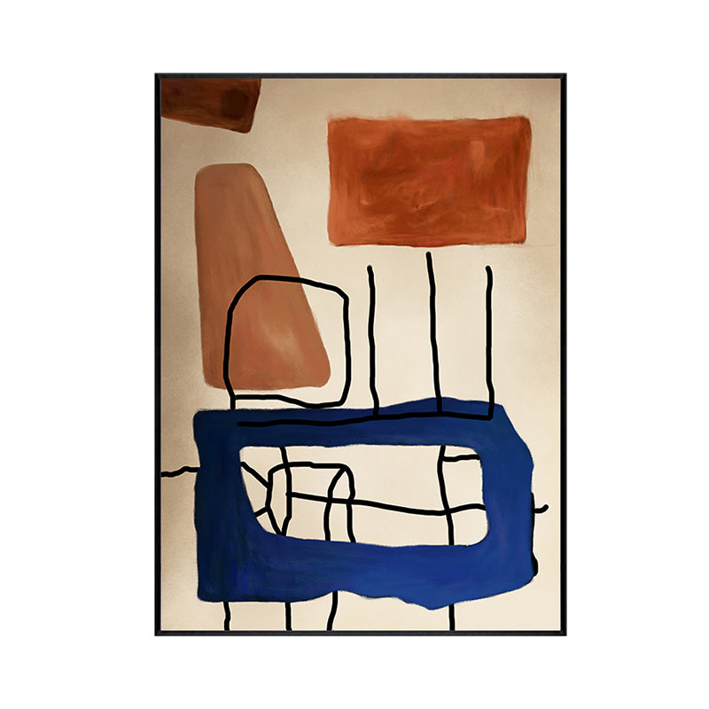Childrens Art Table Drawing Canvas Blue and Brown Abstract Wall Decor for Kids Room