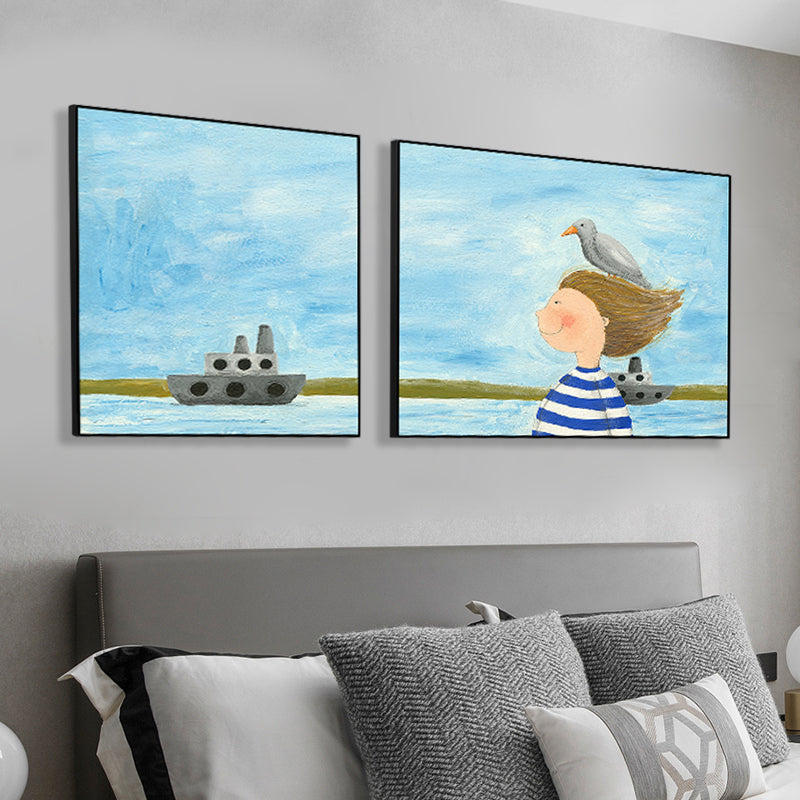 Painting Outings Canvas Print Cartoon Multi-Piece Wall Art in Soft Color for Kids Room