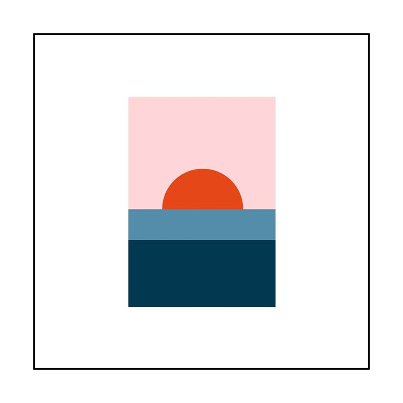 Minimalist Ocean Sunrise Drawing Art Print Canvas Textured Blue Wall Decor for Bedroom
