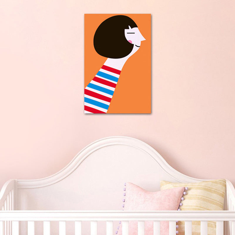 Canvas Textured Art Print Cartoon Figure Drawing Wall Decor in Orange for Living Room