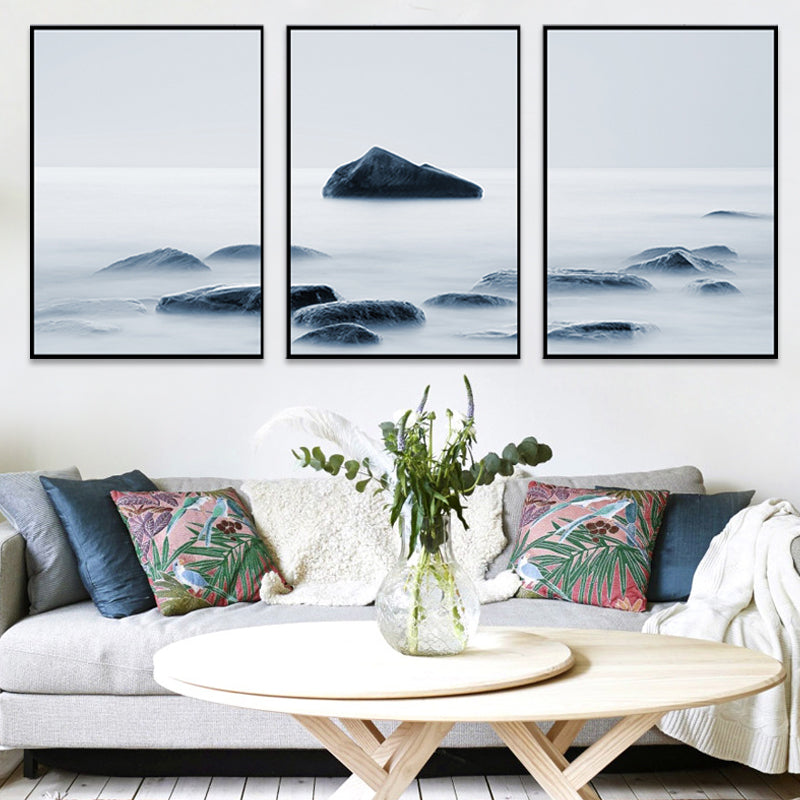 Foggy Nature Scenery Wall Art Print Dark Color Contemporary Canvas for Family Room