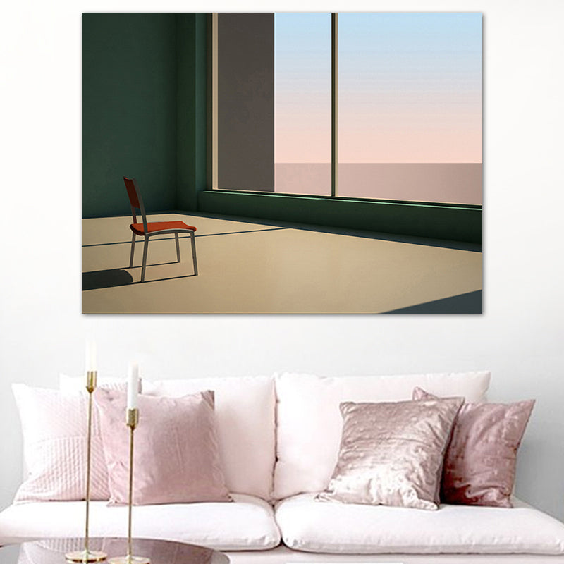 Minimalism Canvas Print Dark Color Mixed Media Empty Room with Sea View Wall Art for Home