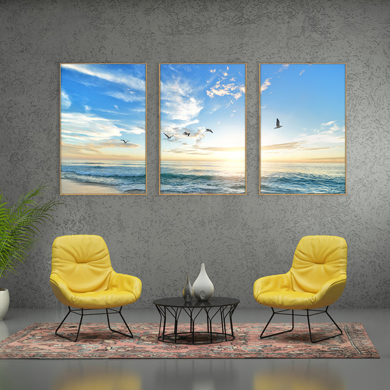 Multi-Piece Seaside Scene Painting Canvas Contemporary Wall Decor for Bedroom, Set of Three