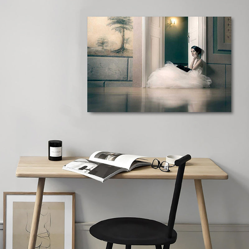 Photographic Ballerina Wall Art Nordic Textured Living Room Canvas Print in Black