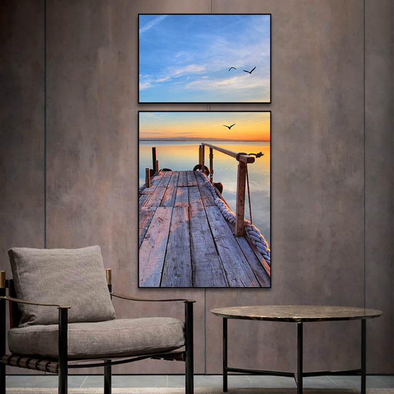 Photographs Seascape Wall Art Print Multi-Piece Modern Bedroom Canvas in Light Color