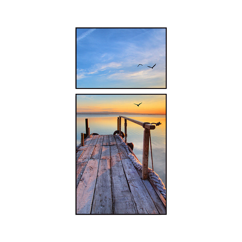 Photographs Seascape Wall Art Print Multi-Piece Modern Bedroom Canvas in Light Color