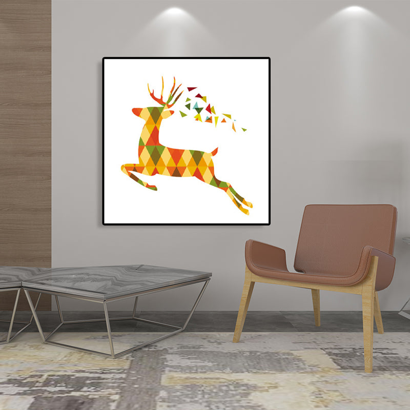 Nordic Deer Canvas Wall Art Family Room Wall Decor in Yellow on White, Multiple Sizes