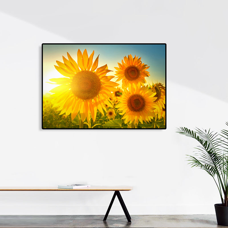 Modern Photographs Sunflower Art Print Bright Textured Wall Decor for Kids Bedroom