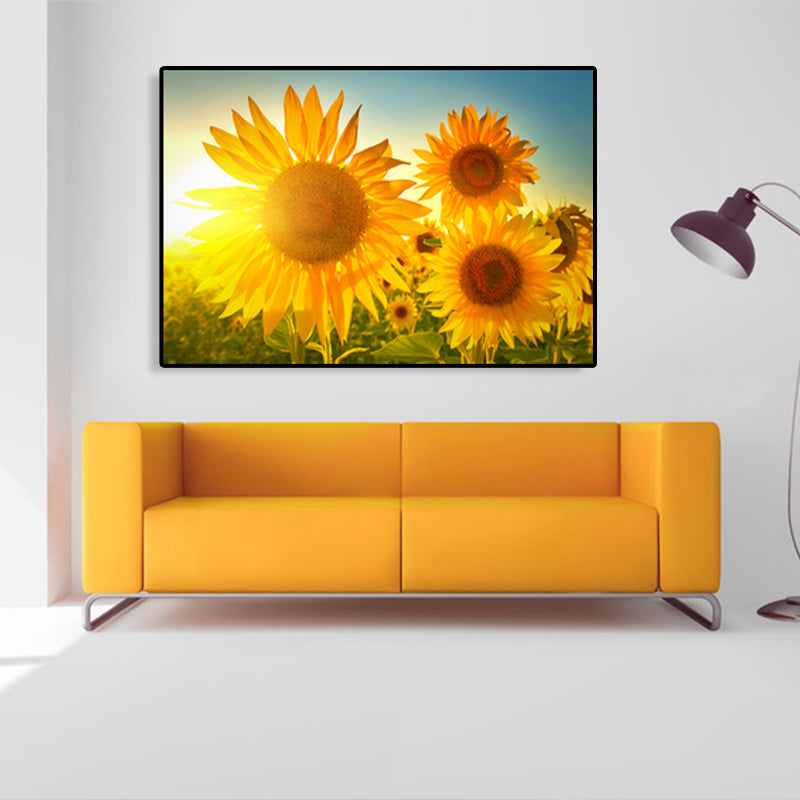 Modern Photographs Sunflower Art Print Bright Textured Wall Decor for Kids Bedroom