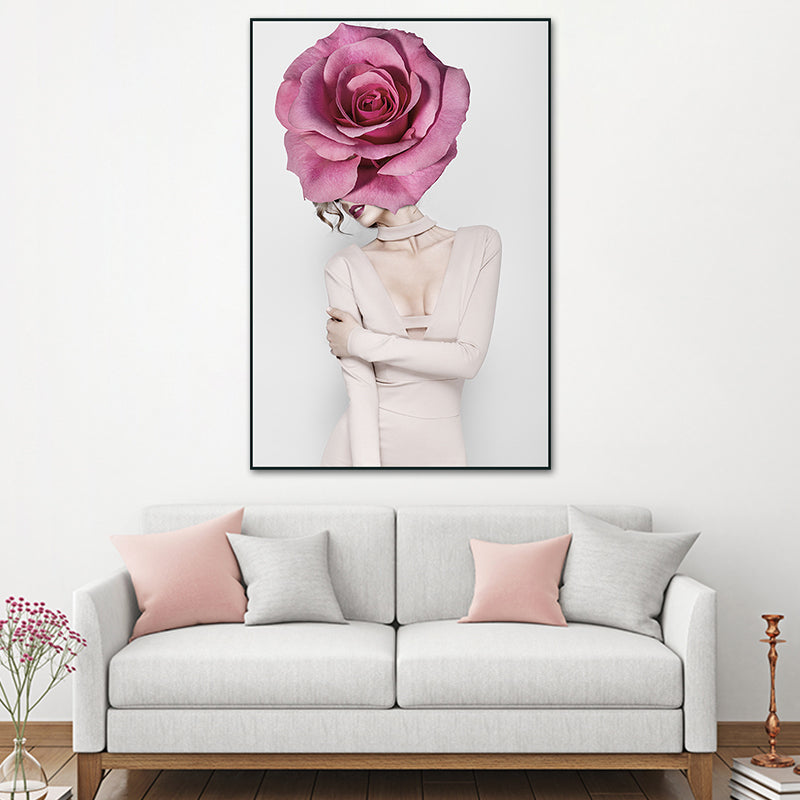 Photography Flower Girl Canvas Print Soft Color Modern Style Painting for Living Room