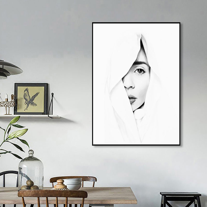 White Half-Face Girl Painting Textured Modern Style Girls Bedroom Canvas Wall Art