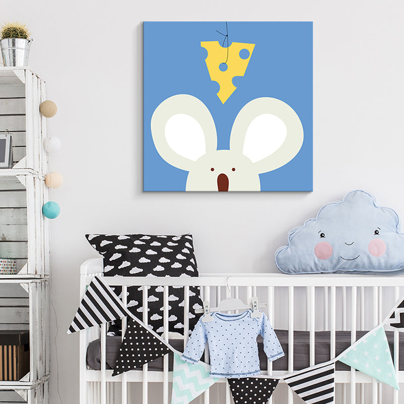 Soft Color Cartoon Canvas Print Illustration Animal and Food Wall Art for Nursery
