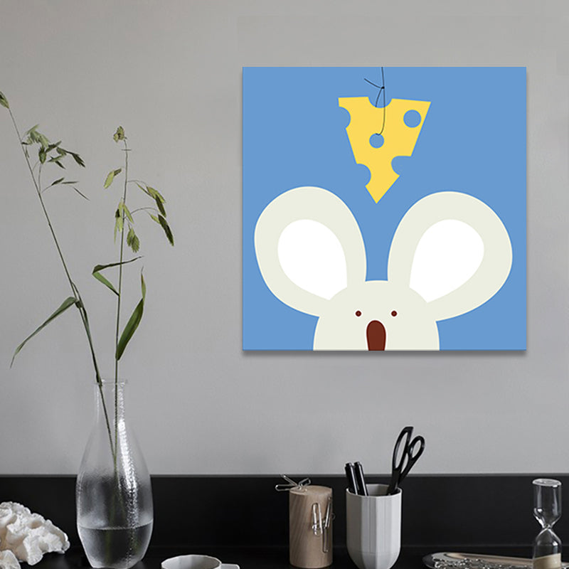 Soft Color Cartoon Canvas Print Illustration Animal and Food Wall Art for Nursery