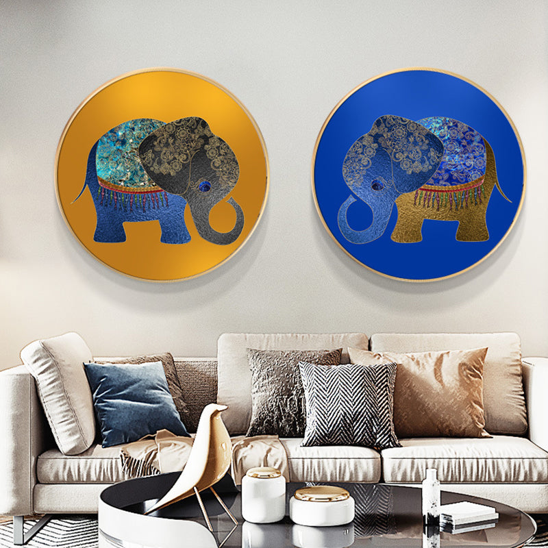 Elephant Wall Art Decor Textured Asian Style for Dining Room Wrapped Canvas