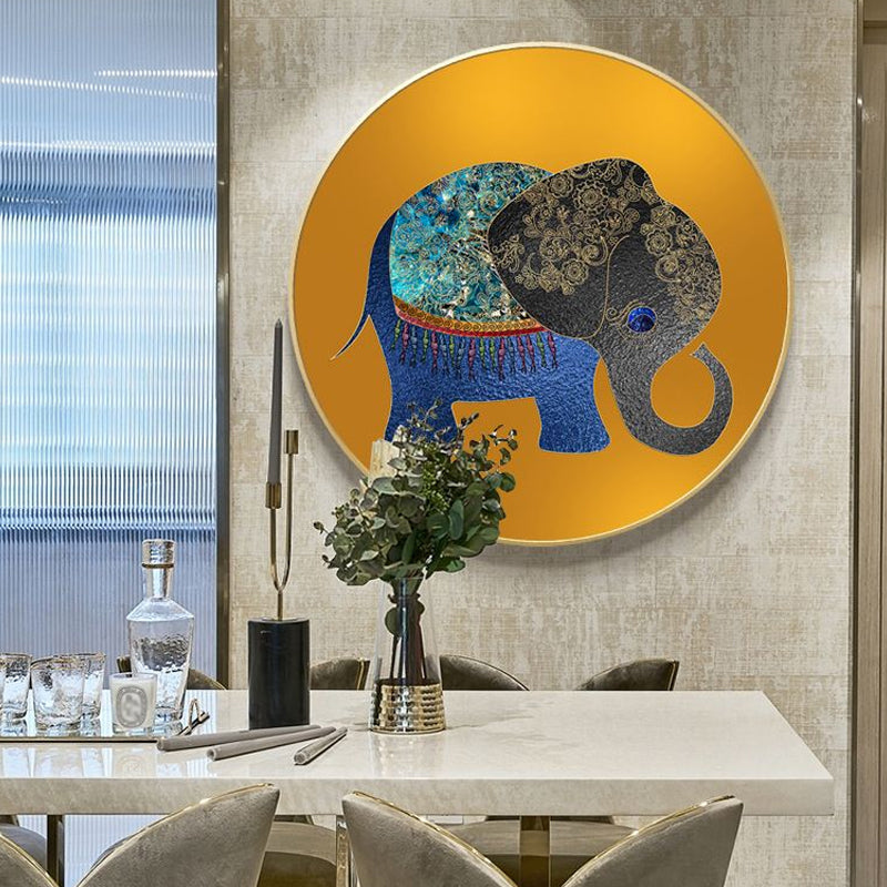 Elephant Wall Art Decor Textured Asian Style for Dining Room Wrapped Canvas