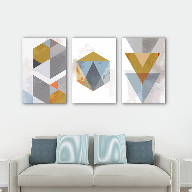 Grey and Gold Contemporary Canvas Art Geometric Shapes Wall Decor for House Interior