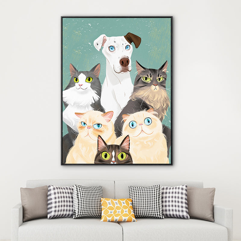 Lovely Pet Drawing Wall Art for Kids Bedroom Animal Print Canvas in Pastel Color