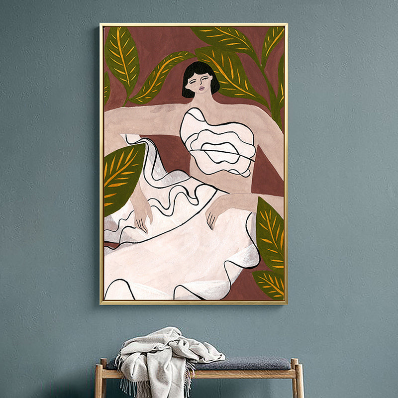 Sitting Maiden Wall Decor Scandinavian Style Canvas Art Print, Multiple Sizes Available