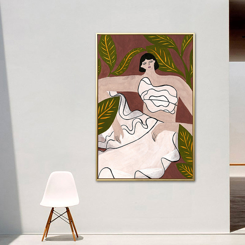 Sitting Maiden Wall Decor Scandinavian Style Canvas Art Print, Multiple Sizes Available