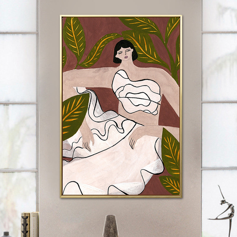 Sitting Maiden Wall Decor Scandinavian Style Canvas Art Print, Multiple Sizes Available