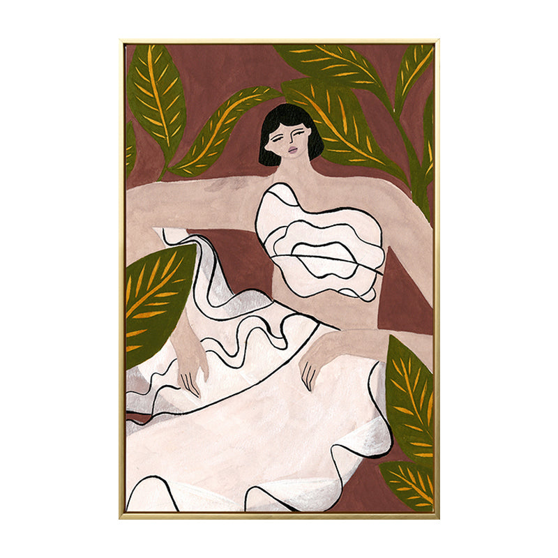 Sitting Maiden Wall Decor Scandinavian Style Canvas Art Print, Multiple Sizes Available