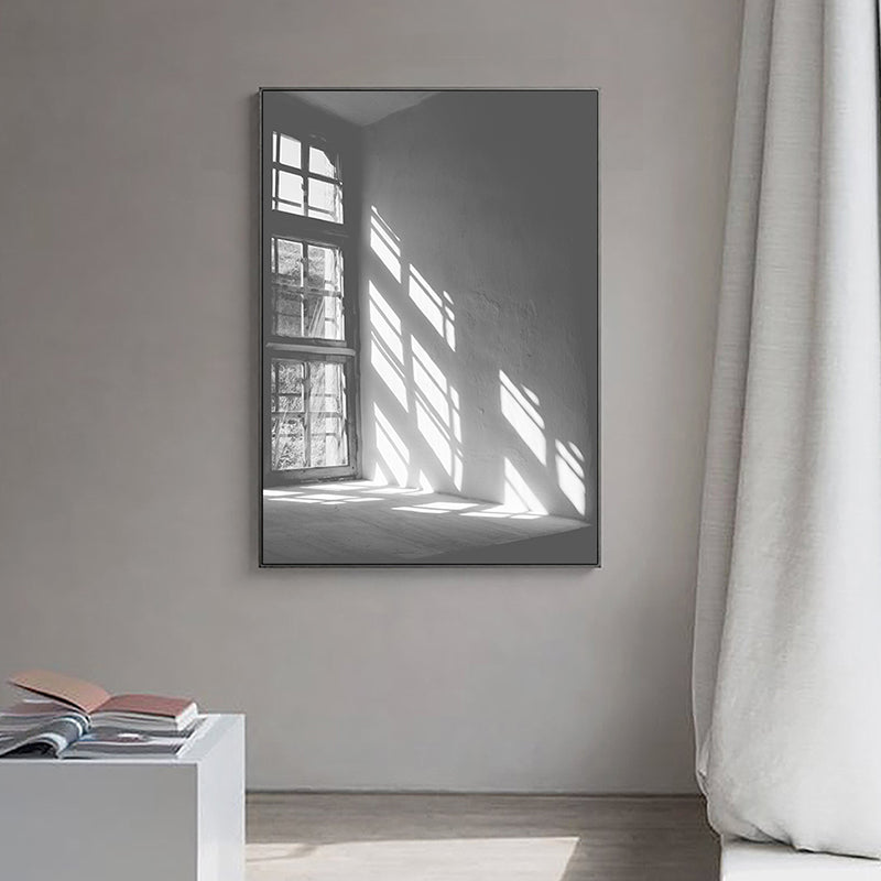 Grey Sunlight Shadow Canvas Print Still Life Minimalist Textured Wall Art for Room