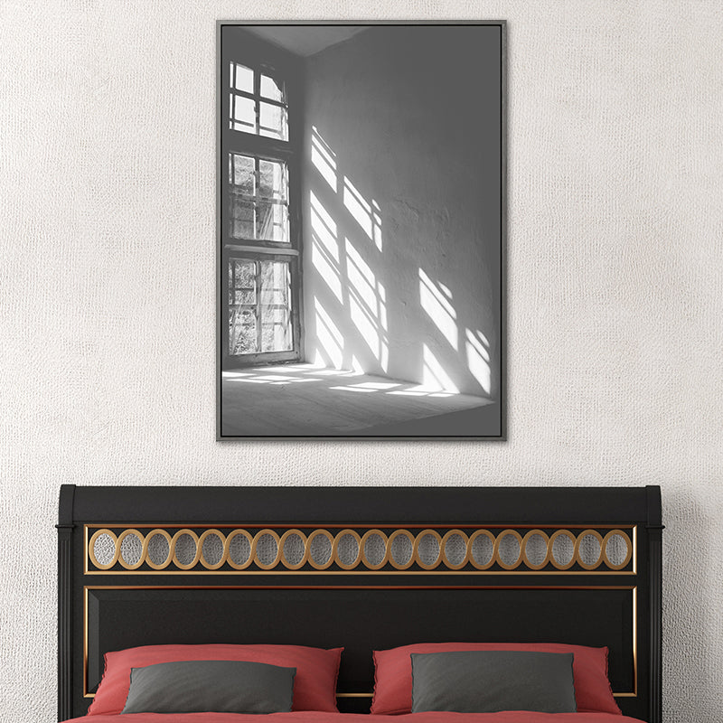 Grey Sunlight Shadow Canvas Print Still Life Minimalist Textured Wall Art for Room
