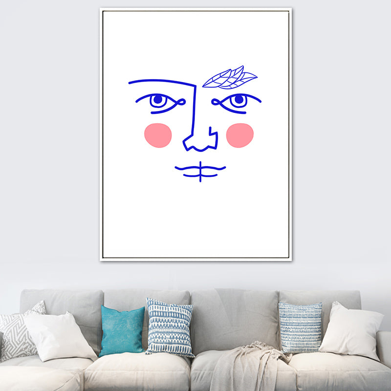 Toile de salle à manger nordique texturée, dessin de ligne de visage, décor artistique mural de couleur douce