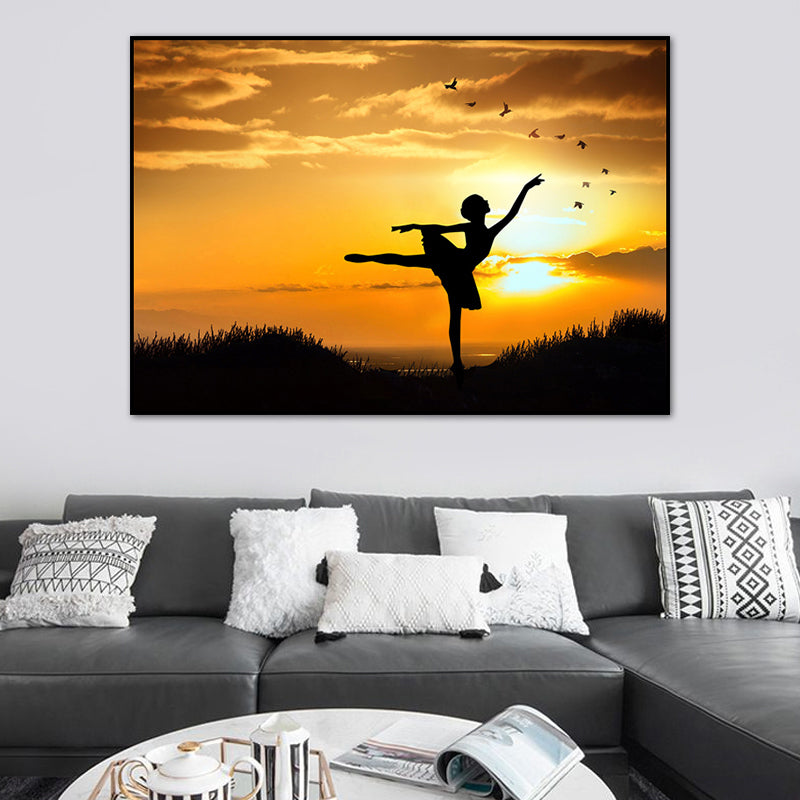 Beautiful Photo Sunset Ballerina Canvas Wall Art for Girls Bedroom, Pastel Color